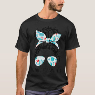 Camiseta Mulher do Cabelo Mensageira Bun Assistente Médico