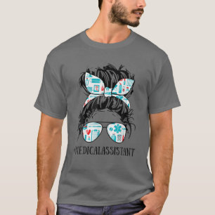 Camiseta Mulher do Cabelo Mensageira Bun Assistente Médico 