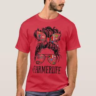 Camiseta Mulher do Cabelo Mensageira Bun Farmer Vida Fazend