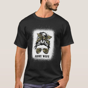 Camiseta Mulher do Exército Orgulhosa Mensagem Bun Óculos