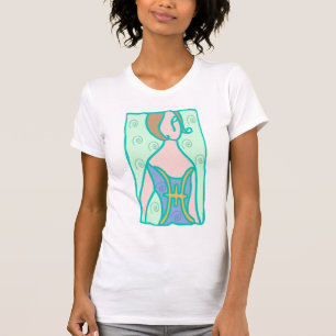 Camiseta mulher dos peixes do 1920 com verde roxo do