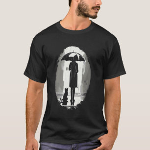 Camiseta Mulher e Gato na Chuva com Guarda-Chuva Ca Vintage