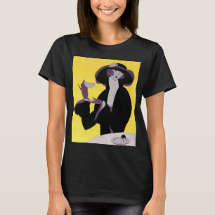 Camiseta Mulher Elegante Vintage Bebendo Chá da Tarde