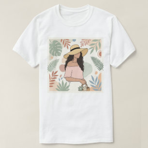 Camiseta Mulher em chapéu de palha com flores