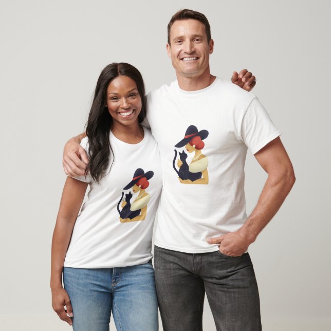 Camiseta Mulher em Pérolas com Gato Negro (Unissex)