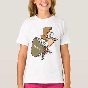 Camiseta Mulher Engraçada Carregando Mala Postal Pesada