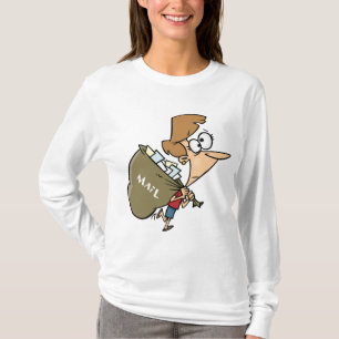Camiseta Mulher Engraçada Carregando Saco de Correspondênci