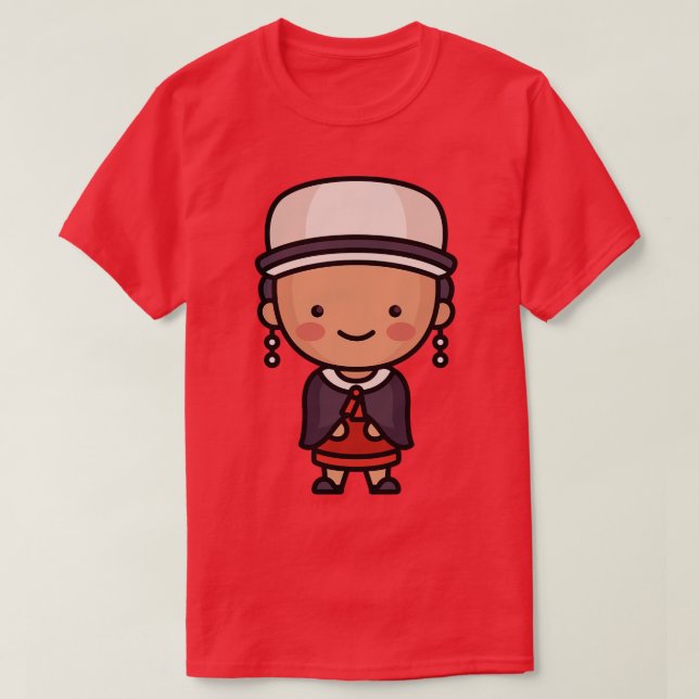Camiseta Mulher equatoriana-cutia em roupas tradicionais (Frente do Design)
