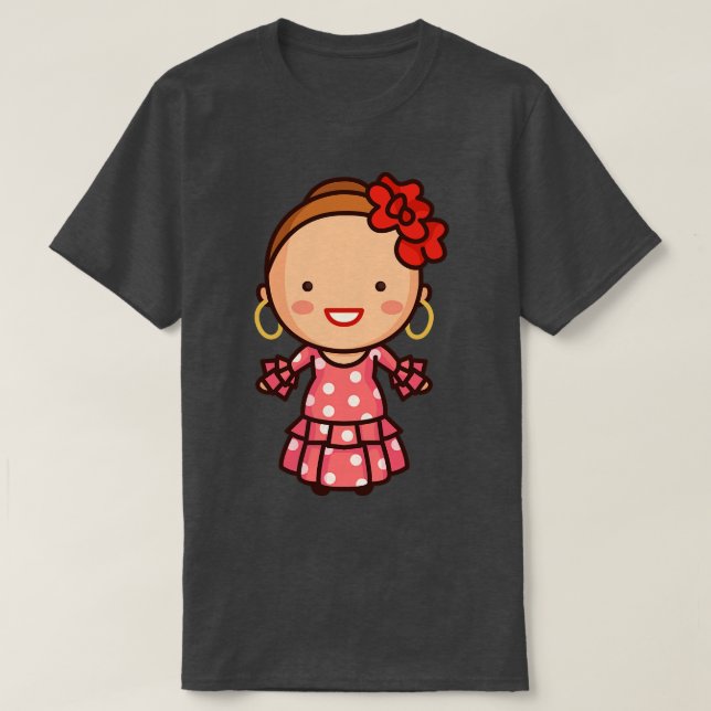 Camiseta Mulher Espanhola Tradicional e Bonita em Vestido d (Frente do Design)