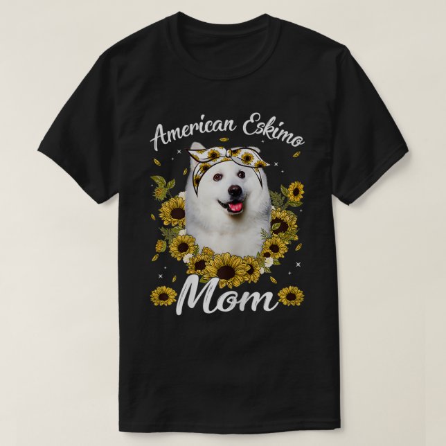 Camiseta Mulher esquimó americana linda mãe Cachorro girass (Frente do Design)