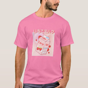 Camiseta Mulher: Estética Otaku Japonês Morango Leite Ca