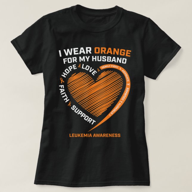 Camiseta Mulher, Eu Visto Laranja Para O Meu Marido Leucemi (Frente do Design)