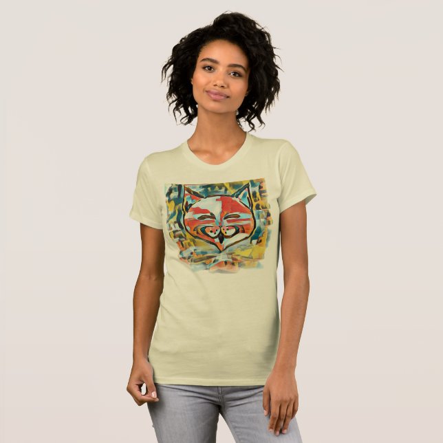 Camiseta Mulher Feliz Gato de Design Abstrato de Moda (Frente Completa)