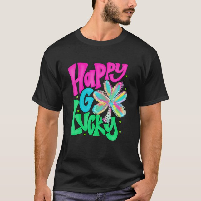 Camiseta Mulher Feliz, Lucky Dia de São Patrício Shamr (Frente)