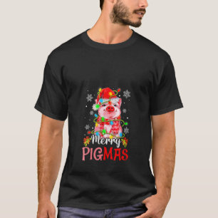 Camiseta Mulher Feliz Pigmas Natal Pig Santa Hat Tree L