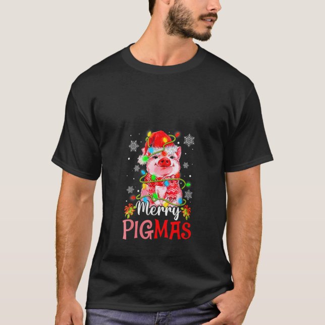 Camiseta Mulher Feliz Pigmas Natal Pig Santa Hat Tree L (Frente)
