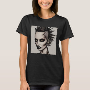 Camiseta Mulher feroz em Mohawk e Piercings Gothic Punk
