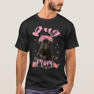 Camiseta Mulher-Flor-Bela-Pug Mãe