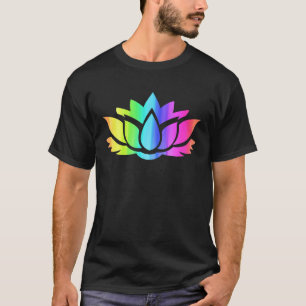 Camiseta Mulher Flor de Lótus Arco-íris Yoga Namaste Medita
