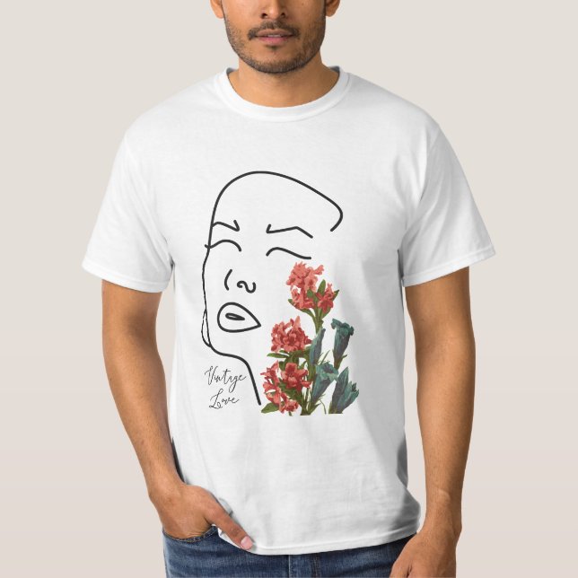 Camiseta Mulher floral retrógrada virada para uma linha. (Frente)