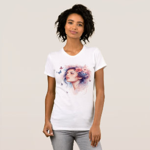 Camiseta Mulher Flores Borboletas Aquarela Arte Feminina Ca