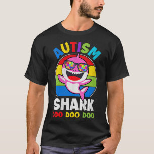 Camiseta Mulher Fofa Autismo Quebra-cabeça de Tubarão de Co