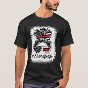 Camiseta Mulher-Fogo Esposa-Bombeiro Esposa USA Flag Messy