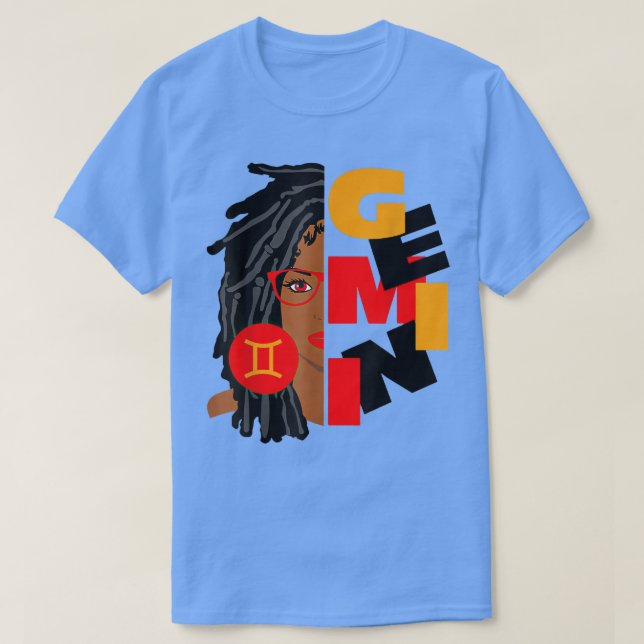 Camiseta Mulher Gemini Garota Afro Bloqueia Garota Zodiac S (Frente do Design)