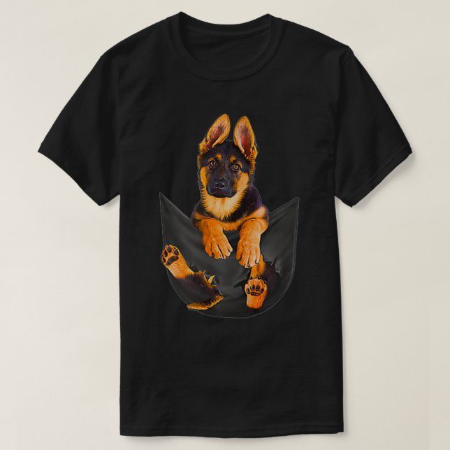 Camiseta Mulher German shepherd de bolso Cachorro Cachorro  (Frente do Design)