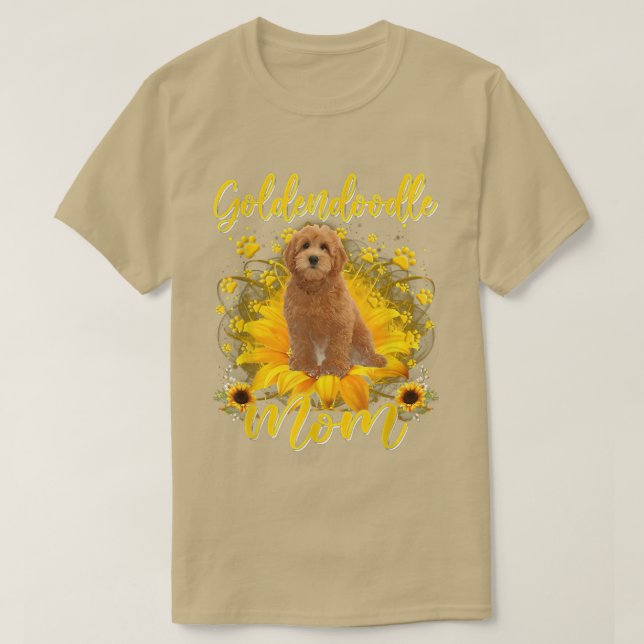 Camiseta Mulher Girassol Goldendoododle Mãe Cachorro Mãe Mã (Frente do Design)