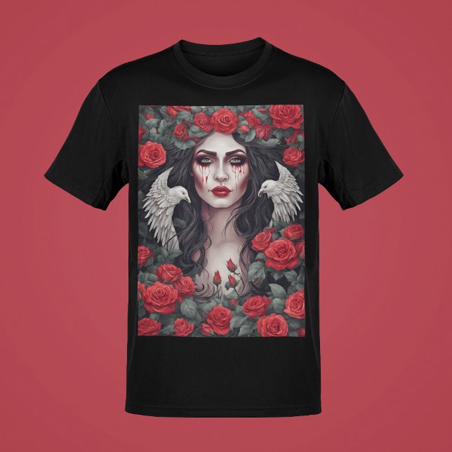 Camiseta Mulher Gótica Mau Escuridão Rosa Corre Lágrimas Sa (Criador carregado)