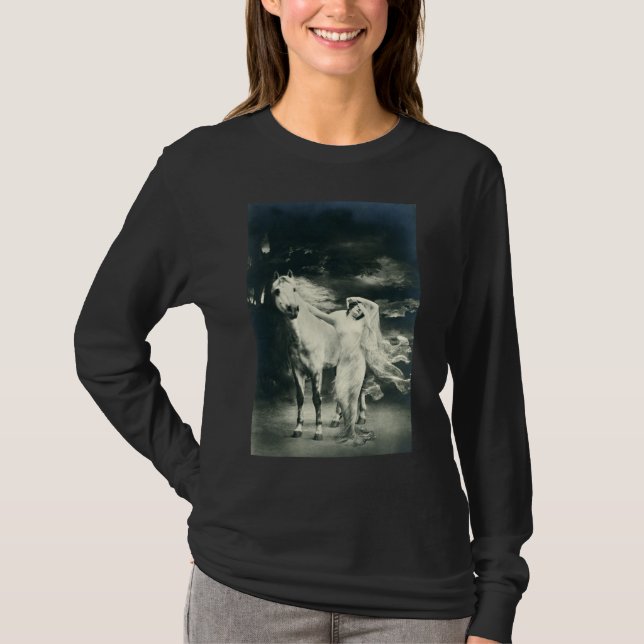 Camiseta Mulher gótico com cavalo branco (Frente)