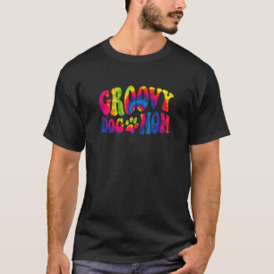 Camiseta Mulher Groovy Dog Mãe Vintage Tie Dye Hippie Retro