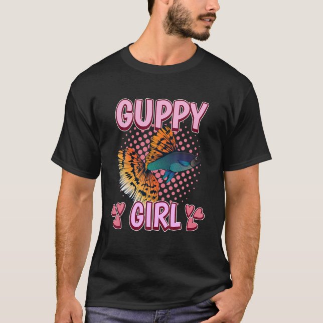 Camiseta Mulher Guppy Menina Citando Peixe Proprietário do  (Frente)