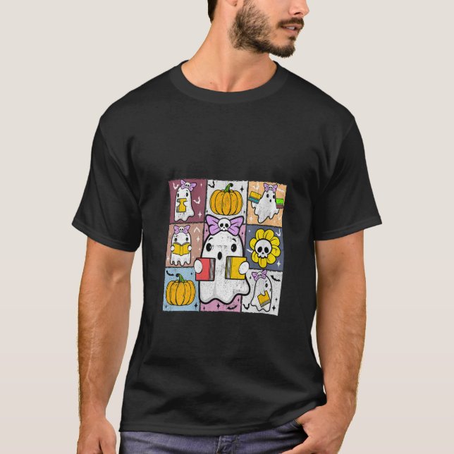 Camiseta Mulher Halloween Coquette Ghost Leading Book (Frente)