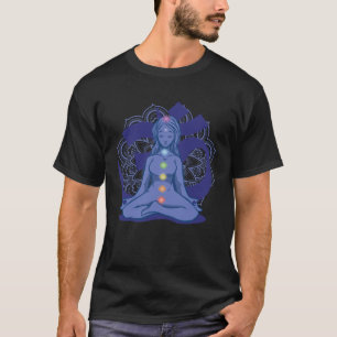 Camiseta Mulher inspirada meditando ioga dos Chakras Om Esp