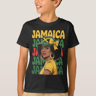 Camiseta Mulher Jamaicana Menina Bandeira Jamaicana Férias