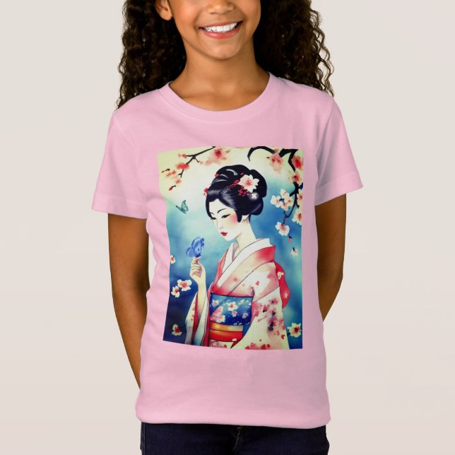 Camiseta Mulher japonesa com borboleta azul (Frente)