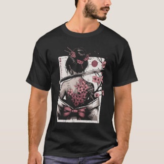 Camiseta Mulher Japonesa Flor de CerejeiraTatuagem Arte Gei