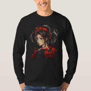 Camiseta Mulher japonesa Geisha Red Flower Kimono Japão