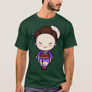 Camiseta Mulher Japonesa Tradicional e Bonita em Kimono