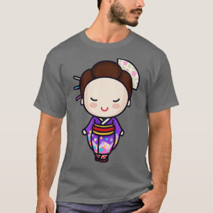 Camiseta Mulher Japonesa Tradicional e Bonita em Kimono
