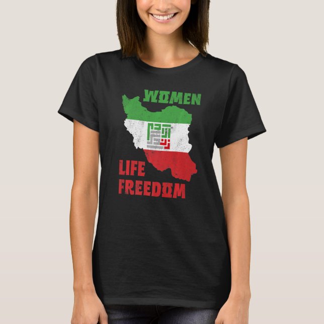 Camiseta Mulher Liberdade Irã Zan Zendegi Azadi Bandeira (Frente)