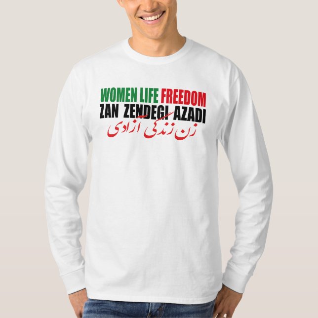Camiseta Mulher Liberdade Irã Zan Zendegi Azadi Persa (Frente)