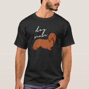 Camiseta Mulher Mãe Cachorro Dachshund Peludo Vermelho