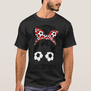 Camiseta Mulher Mama Dia de as mães de futebol Messy Bun