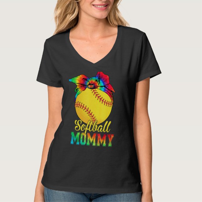 Camiseta Mulher Mamãe de Softball Tie Dye Softball D (Frente)