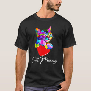 Camiseta Mulher Mamãe Gata Fofa Aquarela Gata Mãe Coração M