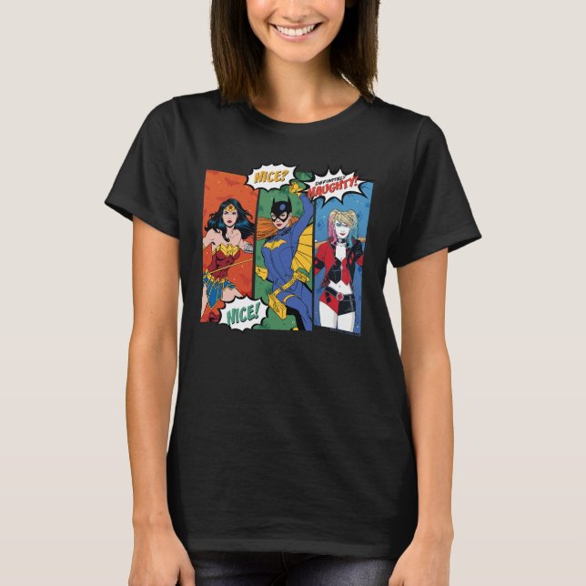 Camiseta Mulher Maravilha, Batgirl e Harley Quinn Holiday (Frente)