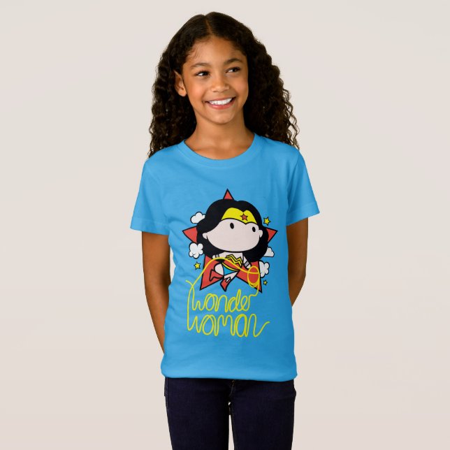 Camiseta Mulher Maravilha Chibi Voando com Laço (Frente Completa)